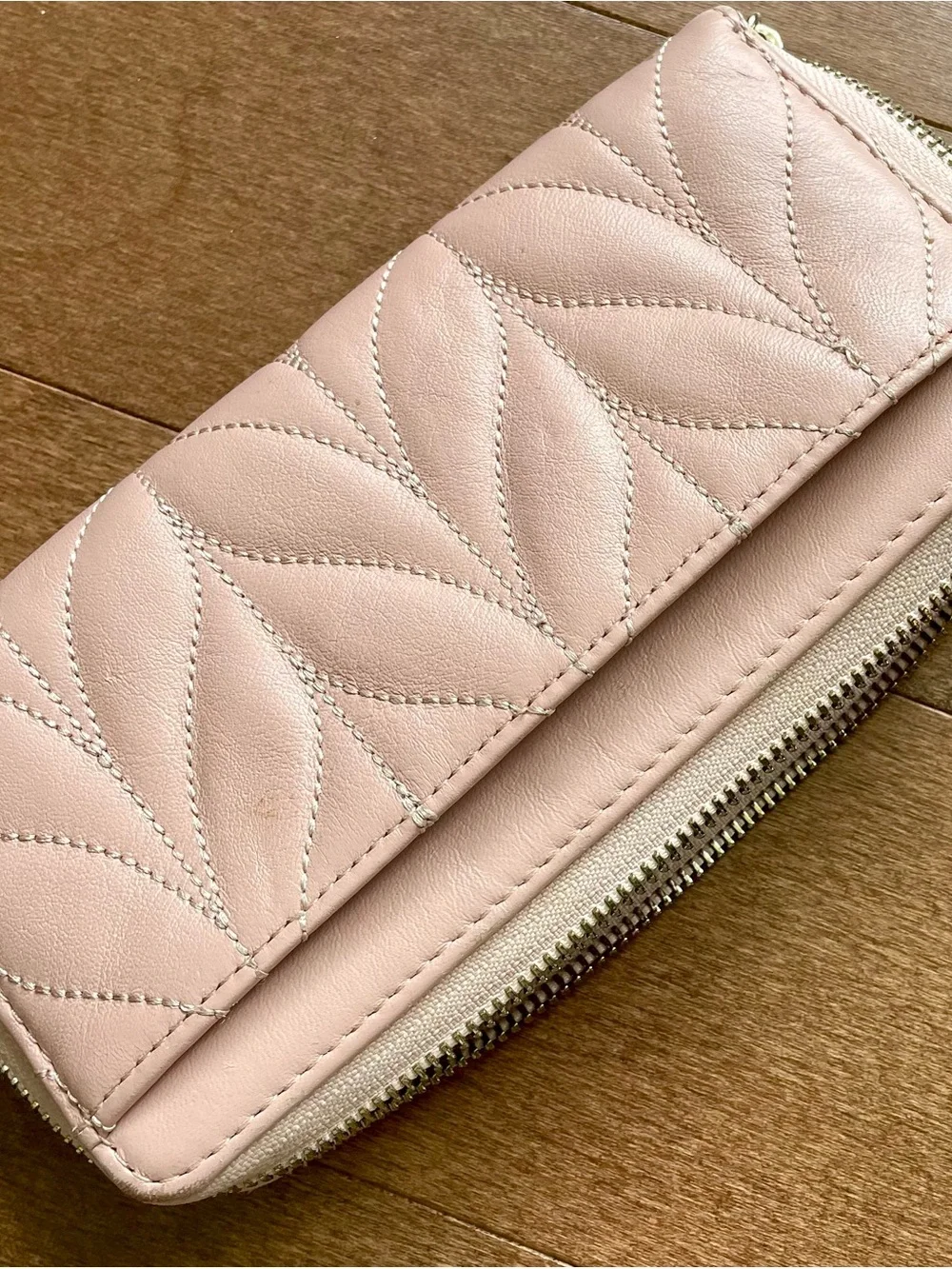 kate spade Blush Quilted Leather Zip Wallet with Gold Hardware